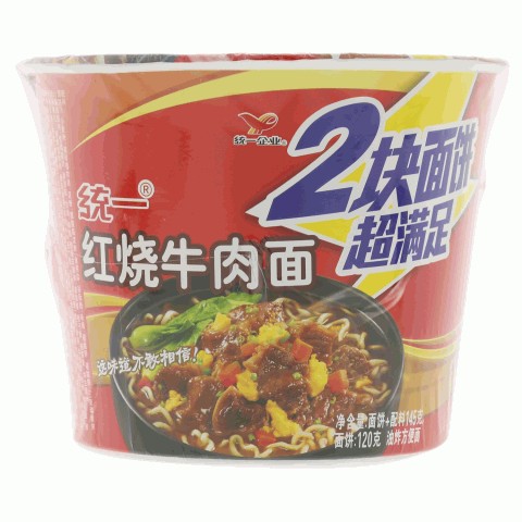 统一红烧牛肉面-2块面饼(桶)